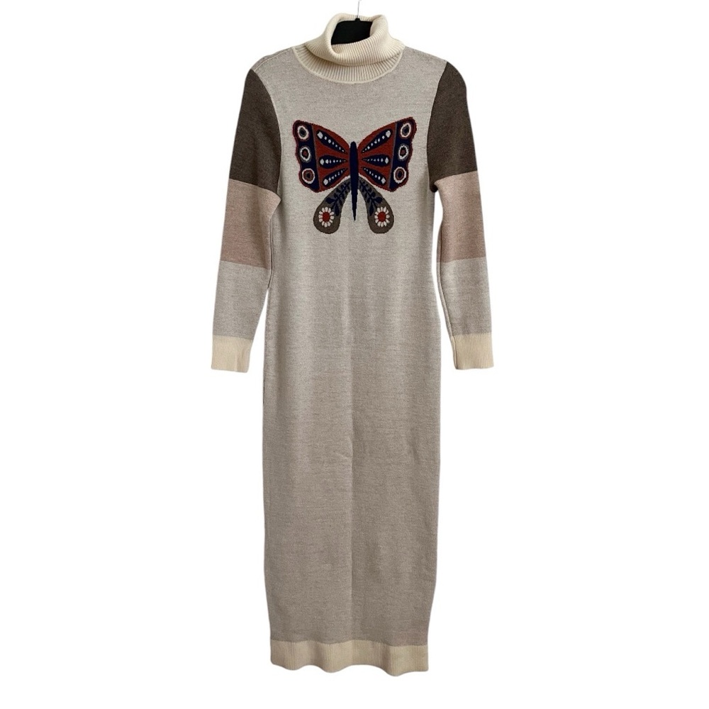 RARE Sugarhigh Lovestoned Mariposa Butterfly Turtleneck Wool Sweater Dress Large - Picture 4 of 15